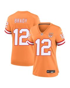 Women's '76 Tampa Bay Buccaneers #12 Tom Brady Orange 50th Season Game Jersey