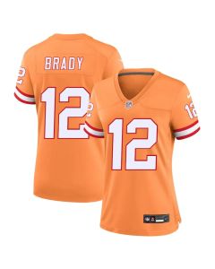 Women's '76 Tampa Bay Buccaneers #12 Tom Brady Orange Player Game Jersey (Orange)