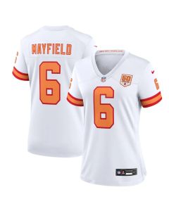 Women's '76 Tampa Bay Buccaneers #6 Baker Mayfield White 50th Season Game Jersey