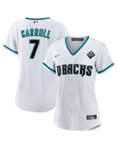 Women's Arizona Diamondbacks #7 Corbin Carroll White 2023 World Series Stitched Baseball Jersey(Run Small)