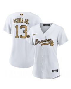 Women's Atlanta Braves #13 Ronald Acuna Jr. 2022 All-Star White Stitched Baseball Jersey(Run Small)