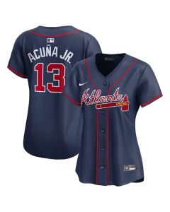 Women's Atlanta Braves #13 Ronald Acuna Jr Navy Cool Base Stitched MLB Jersey