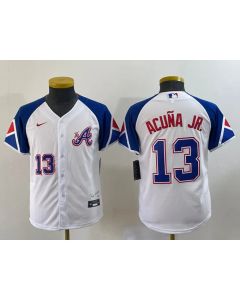 Women's Atlanta Braves #13 Ronald Acuna Jr. White 2023 City Connect With Patch Stitched Baseball Jersey(Run Small)