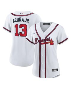 Women's Atlanta Braves #13 Ronald Acuna Jr White Cool Base Stitched MLB Jersey