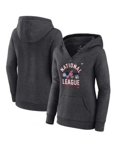 Women's Atlanta Braves 2021 Heathered Charcoal American League Champions Locker Room Pullover Hoodie(Run Small)