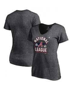 Women's Atlanta Braves 2021 Heathered Charcoal National League Champions Locker Room V-Neck T-Shirt(Run Small)