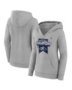 Women's Atlanta Braves 2021 Heathered Gray World Series Champions Locker Room Crossover Neck Pullover Hoodie(Run Small)