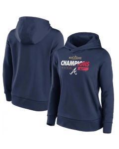 Women's Atlanta Braves 2021 Navy World Series Champions Prize Pullover Hoodie(Run Small)