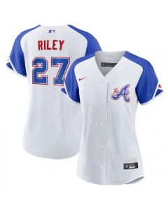 Women's Atlanta Braves #27 Austin Riley White 2023 City Connect Stitched Baseball Jersey(Run Small)