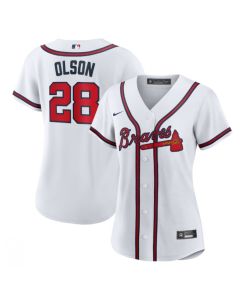 Women's Atlanta Braves #28 Matt Olson White Cool Base Stitched Jersey(Run Small)