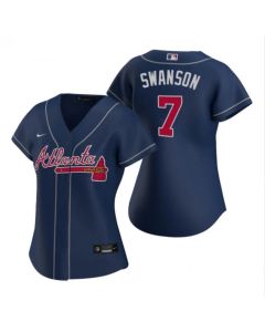 Women's Atlanta Braves #7 Dansby Swanson Navy Cool Base Stitched Jersey(Run Small)