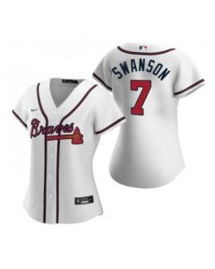 Women's Atlanta Braves #7 Dansby Swanson White Cool Base Stitched Jersey(Run Small)