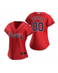 Women's Atlanta Braves Customized Red Stitched Jersey(Run Small)