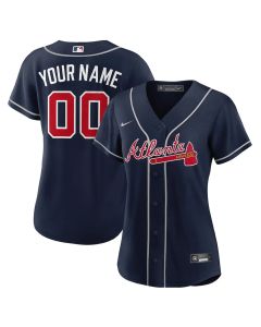 Women's Atlanta Braves Navy Cool Base Stitched Baseball Custom Jersey