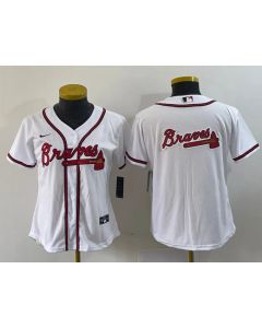 Women's Atlanta Braves White Team Big Logo Stitched Jersey(Run Small)