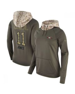 Women's Atlanta Falcons #11 Julio Jones Olive Salute to Service Sideline Therma Pullover Hoodie