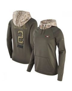 Women's Atlanta Falcons #2 Matt Ryan Olive Salute to Service Sideline Therma Pullover Hoodie