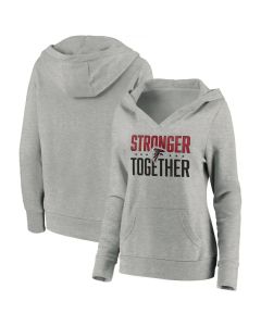 Women's Atlanta Falcons Heather Gray Stronger Together Crossover Neck Pullover Hoodie(Run Small)