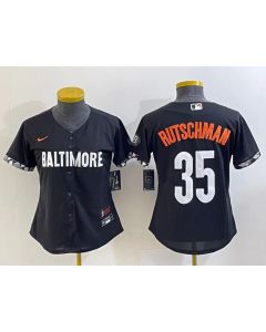 Women's Baltimore Orioles #35 Adley Rutschman Black 2023 City Connect Stitched Baseball Jersey(Run Small)