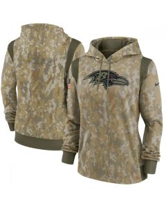 Women's Baltimore Ravens 2021 Camo Salute To Service Therma Performance Pullover Hoodie(Run Small)