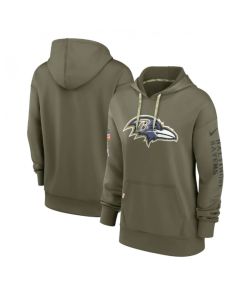 Women's Baltimore Ravens 2022 Olive Salute to Service Therma Performance Pullover Hoodie(Run Small)