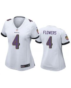 Women's Baltimore Ravens #4 Zay Flowers White Football Jersey(Run Small)