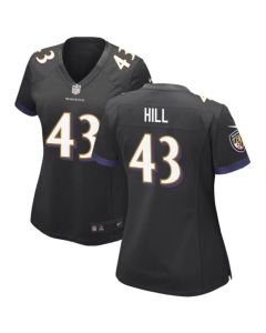 Women's Baltimore Ravens #43 Justice Hill Black Football Jersey(Run Small)
