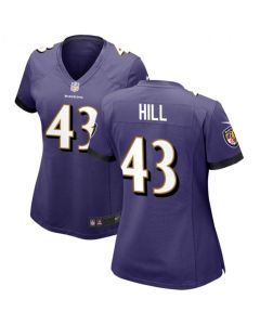 Women's Baltimore Ravens #43 Justice Hill Purple Football Jersey(Run Small)