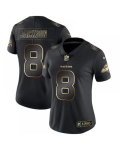 Women's Baltimore Ravens #8 Lamar Jackson 2019 Black Gold Edition Stitched NFL Jersey(Run Small)
