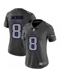 Women's Baltimore Ravens #8 Lamar Jackson 2019 Gray Fashion Static Limited Stitched NFL Jersey(Run Small)