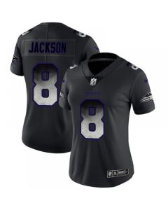 Women's Baltimore Ravens #8 Lamar Jackson Black 2019 Smoke Fashion Limited Stitched NFL Jersey(Run Small)