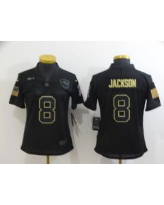 Women's Baltimore Ravens #8 Lamar Jackson Black Salute To Service Limited NFL Jersey(Run Small)