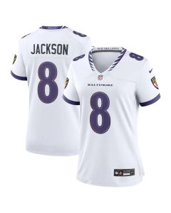 Women's Baltimore Ravens #8 Lamar Jackson Nike White Game Jersey (White)