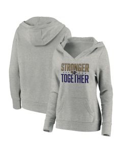 Women's Baltimore Ravens Heather Gray Stronger Together Crossover Neck Pullover Hoodie(Run Small)