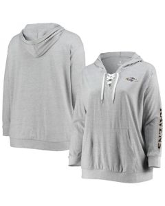 Women's Baltimore Ravens Heathered Gray Plus Size Lace-Up Pullover Hoodie