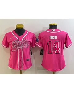 Women's Buffalo Bills #14 Stefon Diggs Pink With Patch Cool Base Stitched Baseball Jersey(Run Small)