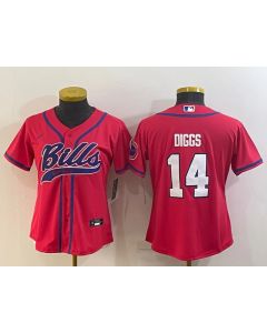 Women's Buffalo Bills #14 Stefon Diggs Red With Patch Cool Base Stitched Baseball Jersey(Run Small)