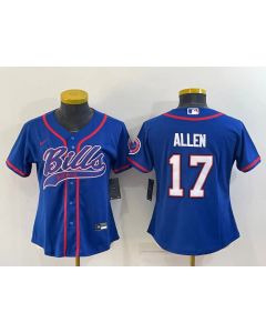 Women's Buffalo Bills #17 Josh Allen Royal With Patch Cool Base Stitched Baseball Jersey(Run Small)