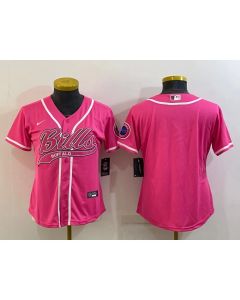 Women's Buffalo Bills Blank Pink With Patch Cool Base Stitched Baseball Jersey(Run Small)