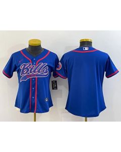 Women's Buffalo Bills Blank Royal With Patch Cool Base Stitched Baseball Jersey(Run Small)