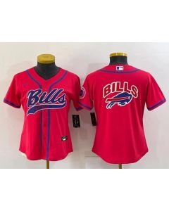 Women's Buffalo Bills Red Team Big Logo With Patch Cool Base Stitched Baseball Jersey(Run Small)