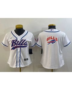 Women's Buffalo Bills White Team Big Logo With Patch Cool Base Stitched Baseball Jersey(Run Small)