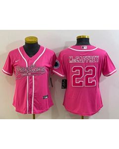 Women's Carolina Panthers #22 Christian McCaffrey Pink With Patch Cool Base Stitched Baseball Jersey(Run Small)