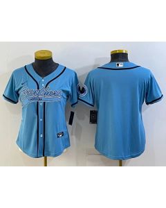 Women's Carolina Panthers Blank Blue With Patch Cool Base Stitched Baseball Jersey(Run Small)