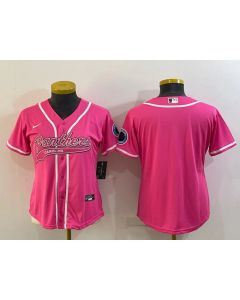 Women's Carolina Panthers Blank Pink With Patch Cool Base Stitched Baseball Jersey(Run Small)