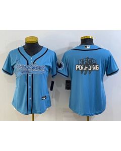 Women's Carolina Panthers Blue Team Big Logo With Patch Cool Base Stitched Baseball Jersey(Run Small)