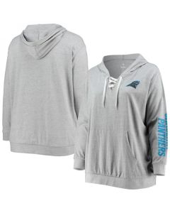 Women's Carolina Panthers Heathered Gray Lace-Up Pullover Hoodie