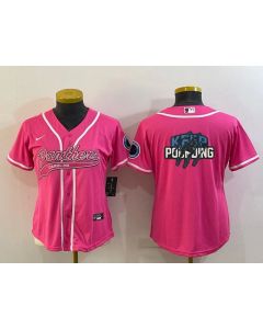 Women's Carolina Panthers Pink Team Big Logo With Patch Cool Base Stitched Baseball Jersey(Run Small)