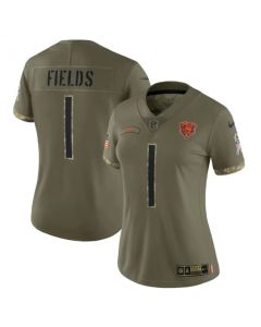 Women's Chicago Bears #1 Justin Fields 2022 Olive Salute To Service Limited Stitched Jersey(Run Small)