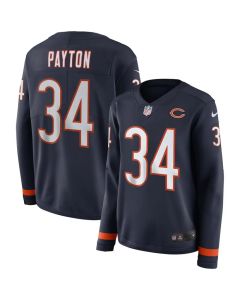 Women's Chicago Bears #34 Walter Payton Navy Therma Long Sleeve Stitched NFL Jersey